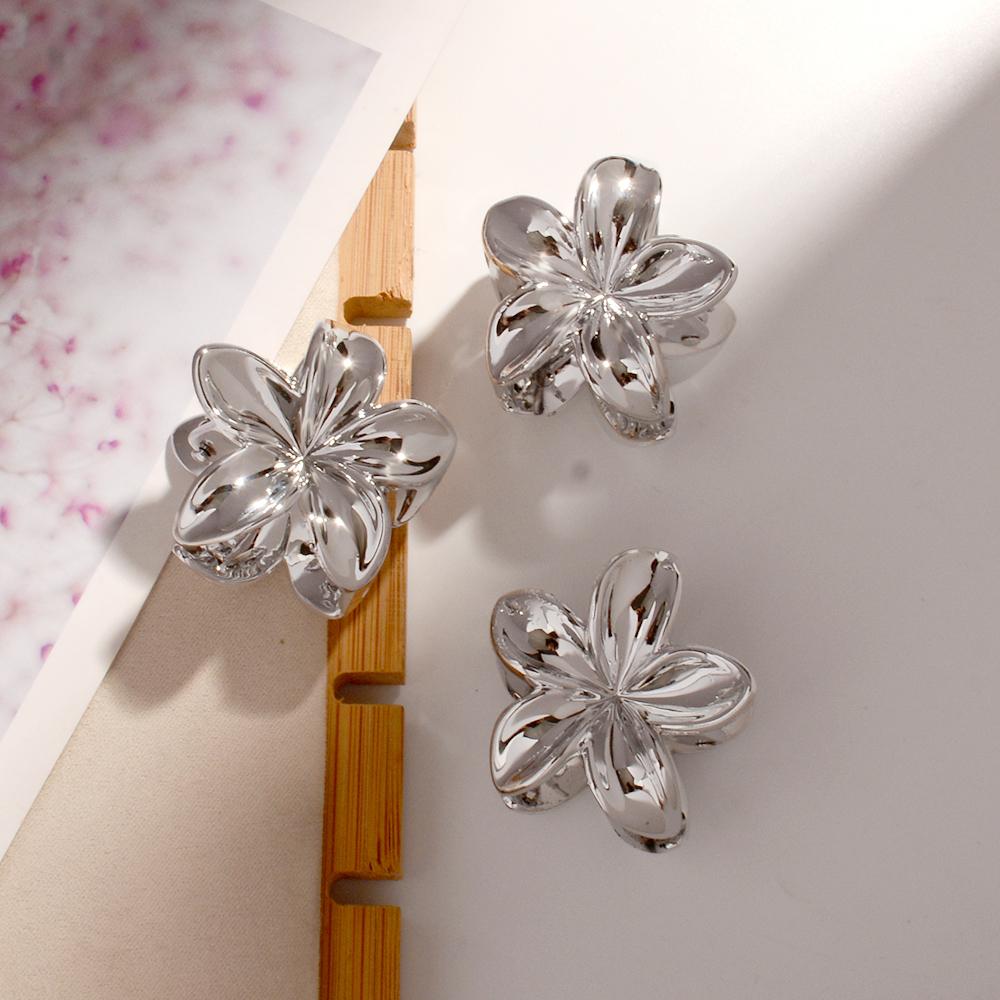 3pcs Large Small PVC Bauhinia Flower Hair Claw Clips for Women Girls Trendy Gold Silver Color Hairpin Accessories Styling Gifts