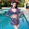 Sweet & Chic 4-Piece Bikini Set: Light Luxury, Sun Protection, Long-Sleeve Cover-Up, Skirt Style, Perfect for Vacation.