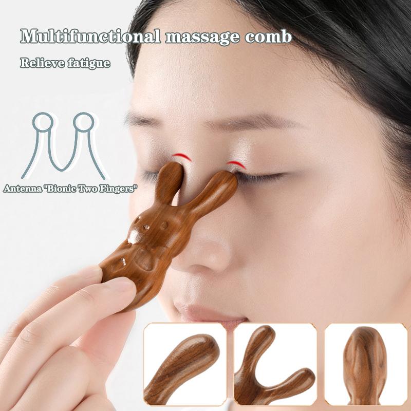 Sandalwood Cute Rabbit Massage Comb Head Face Nose Eye Neck Scraping Comb Anti-static Acupoint Meridian Massage Comb