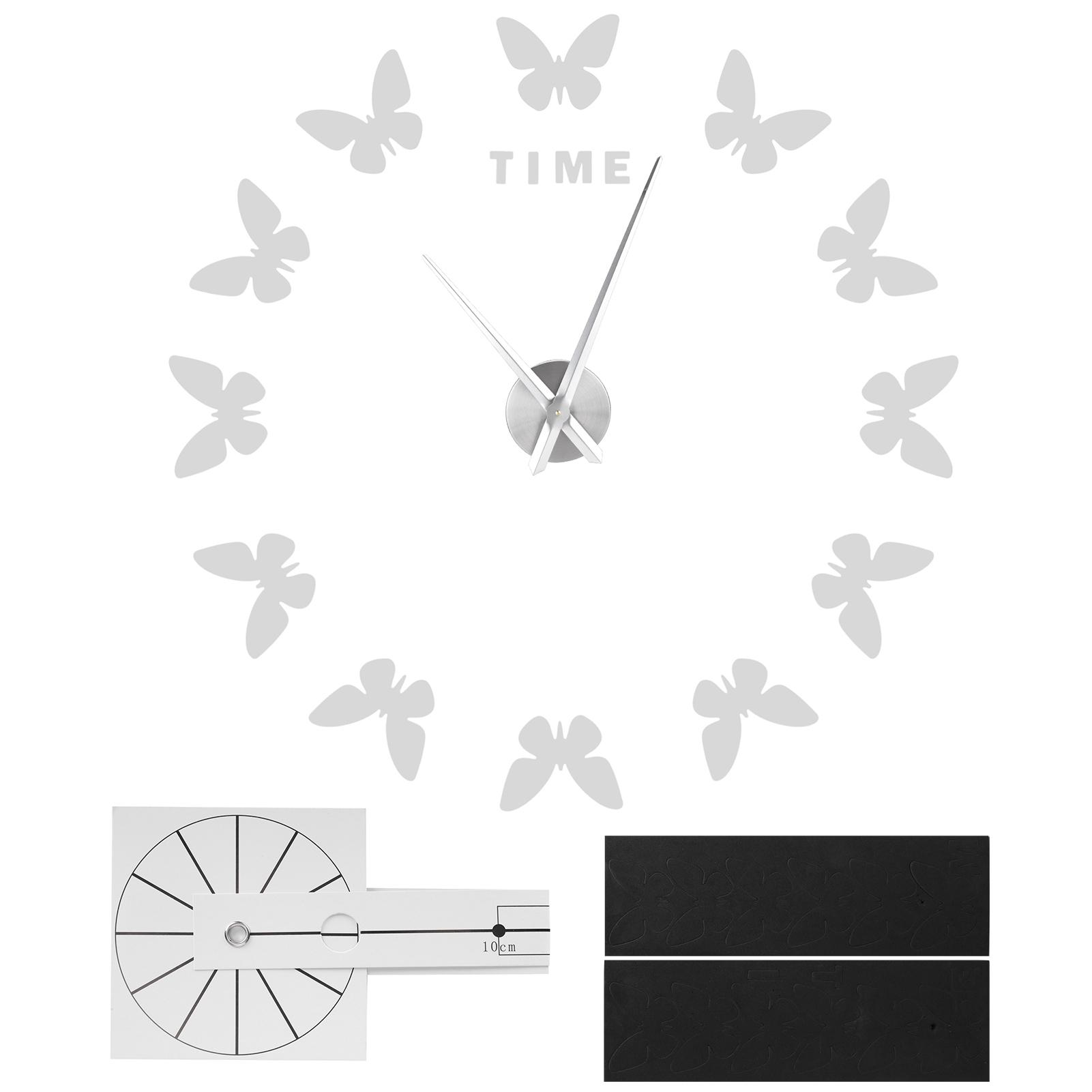 

Large Wall Sticker Clock Butterfly Shape Innovation DIY Modern Art Living Room DecorationSilver серебряный