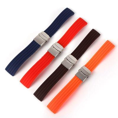 Waterproof Silicone Rubber Watch Strap Band Deployment Buckle 16~24mm