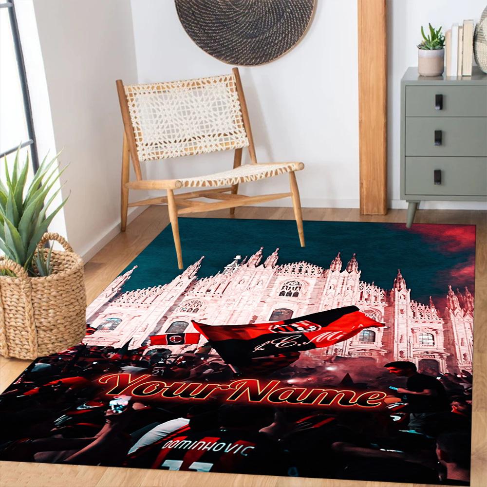 Ac Milan Customize Text Floor Rug Office Rug Perfect for Entryway Outdoor Kitchen Dining Room Anti-slip Rug Anime Office Decor