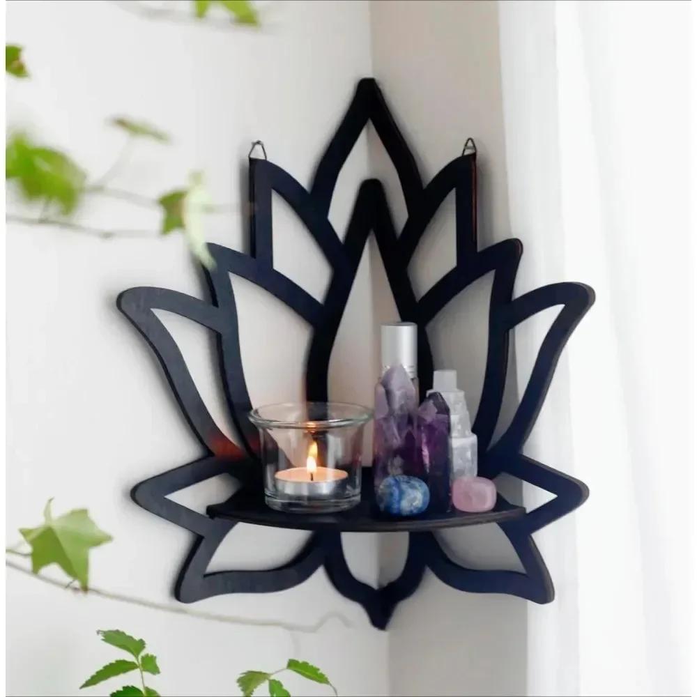 Butterfly Floating Wall Shelf Crystal Shelf Lotus Display Room Ornaments Modern Home Decoration Rack Home Wood Decor Aesthetic