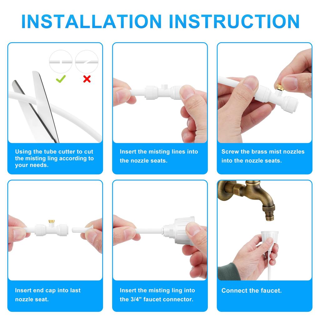 Outdoor Misting System for Cooling, Misters for Outside, Mist hose + a Brass Adapter(3/4"),Umbrella, Canopy, Backyard, White