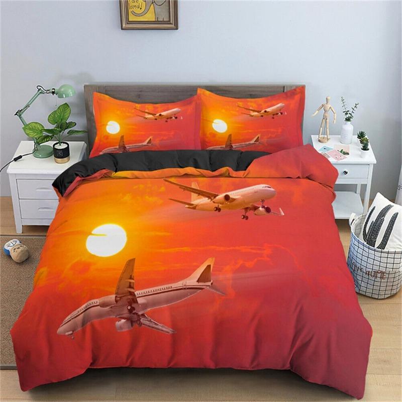 Airplane Landscape Bedding Set Down Duvet Cover Pillowcase Single and Double Queen Bedding Set Decorative Kid Gift
