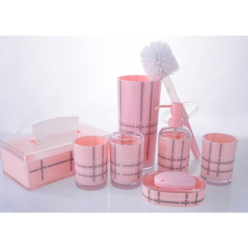 Pattern Checkered Bathroom Shampoo Storage Bottle Soap Box Mouthwash Cup Set