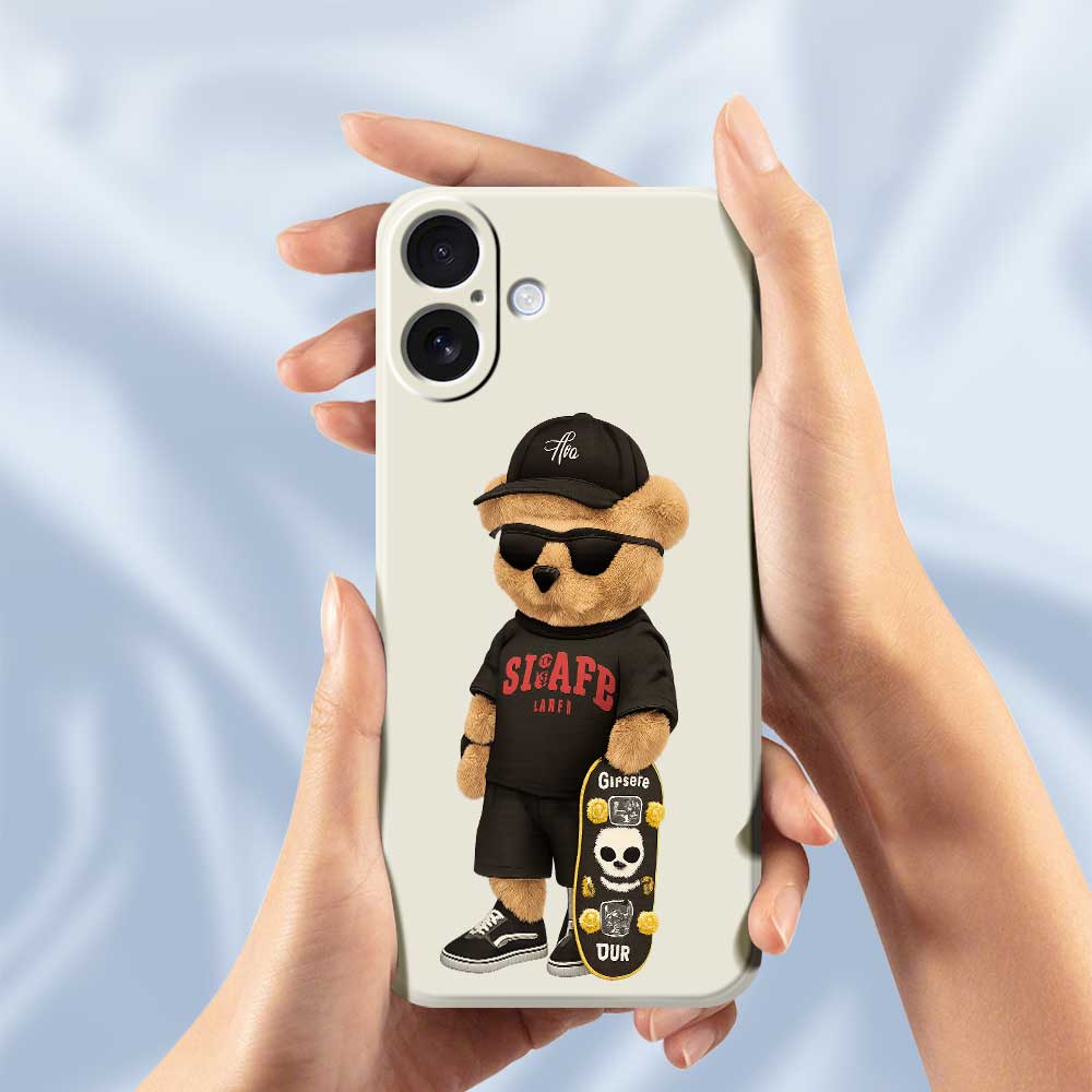 For iPhone 17 Case Cool Bear Pattern Printing Straight Edge TPU Phone Back Cover