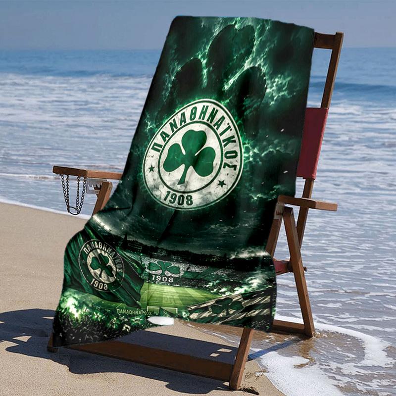 proof beach towel with Panathinaikos FC pattern - soft,absorbent,quick-drying,machine washable - perfect for swimming,camping,bathing