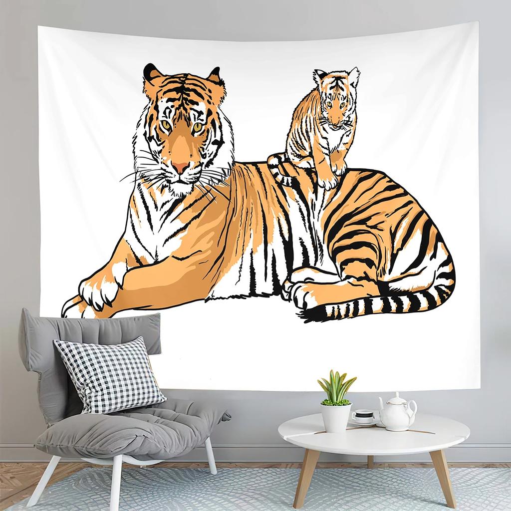 Cartoon Tiger Tapestry Cute Big Eyes Pink Paws Tiger Cub Tapestry Art Home Living Room Bedroom Decor Tapestries for Girls Boys