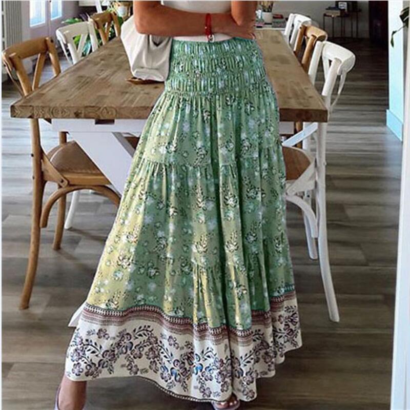 Bohemian High-Waisted Long Printed Skirt for Women - Casual Beachwear