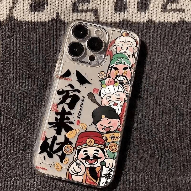 God of Wealth Laicai Applicable to Apple 16PROMAX mobile phone case iPhone15 creative 14 transparent 13 soft case 12 text