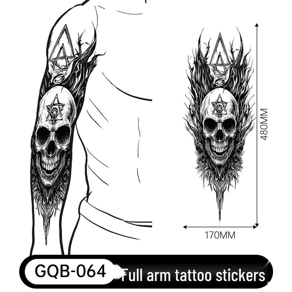 Adesivo Tatuaggio Completo per Braccio Uomo: Design Realistico Impermeabile, Motivo Tigre e Teschio