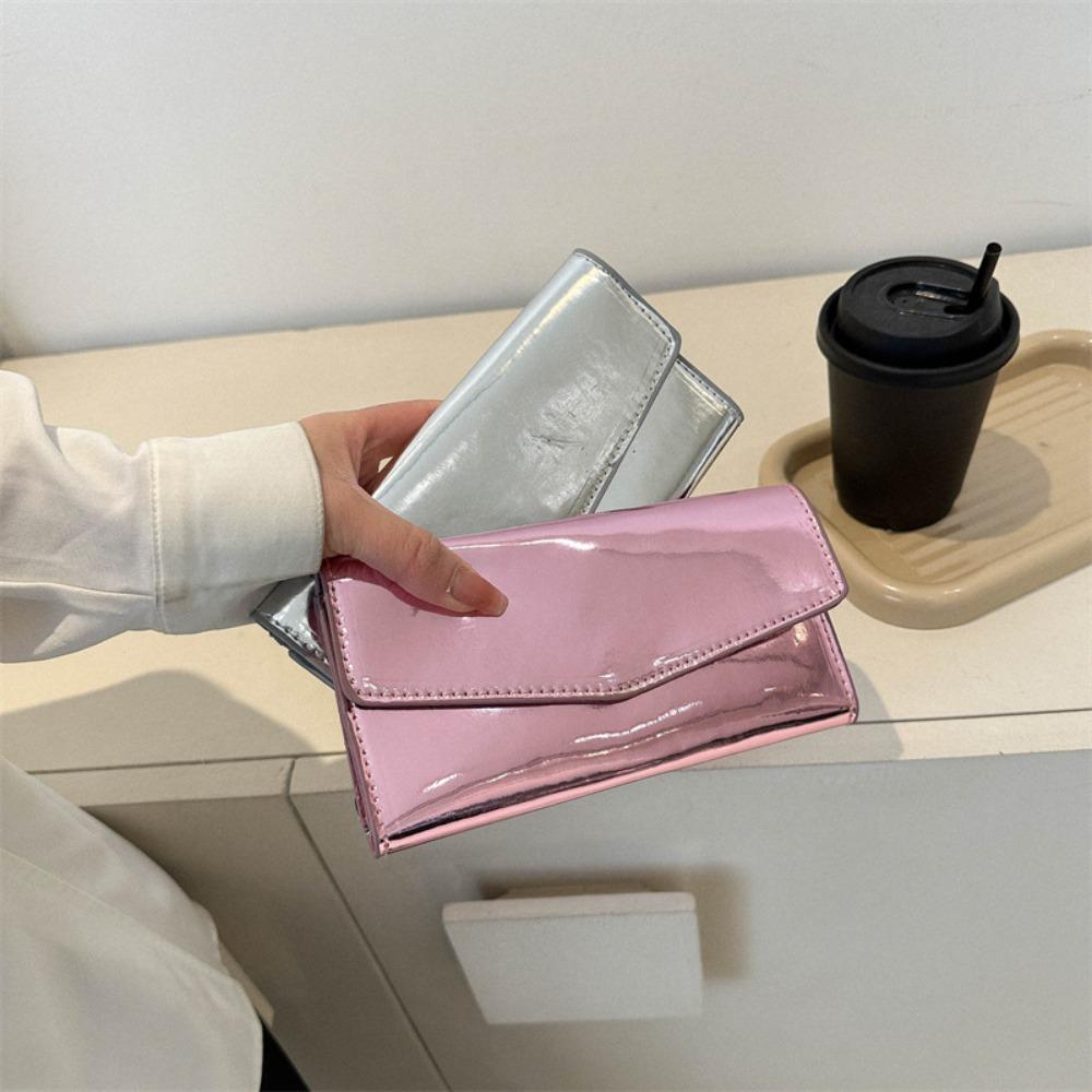Pu Leather Envelope Evening Bag Functional Messenger Cluth Bag Triple Flod Long Wallet Girls