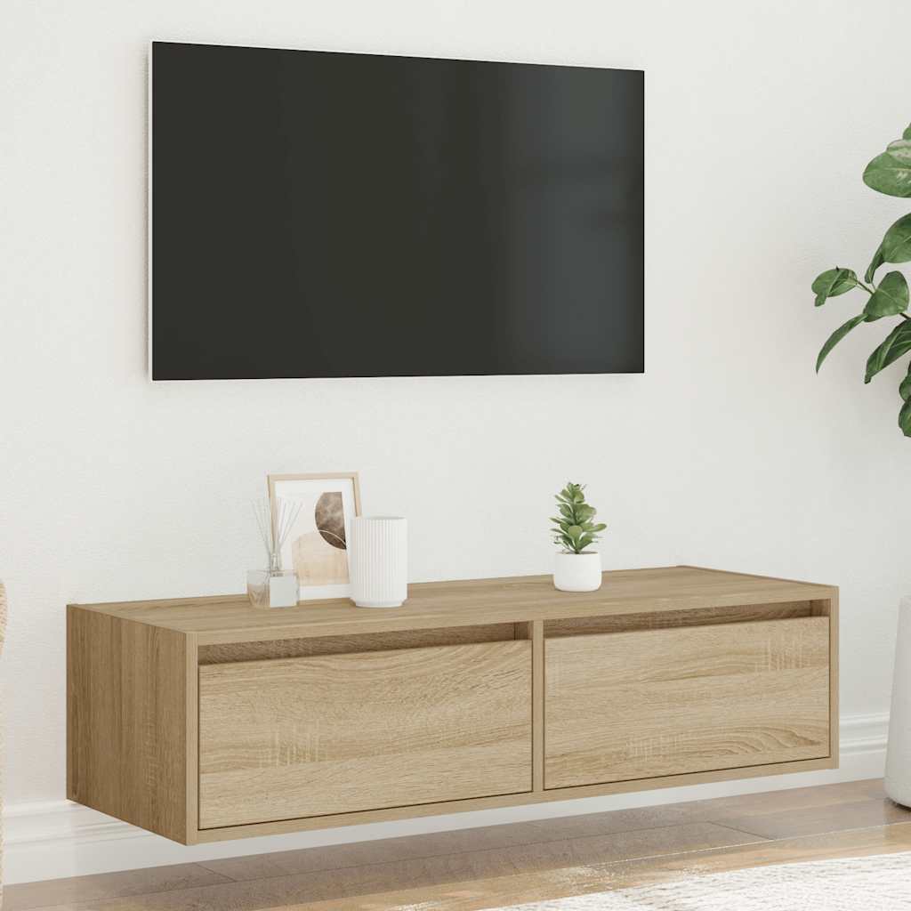 Vidaxl Szafka Pod Tv Z Oświetleniem Led, Dąb Sonoma, 100X35,5X25 Cm