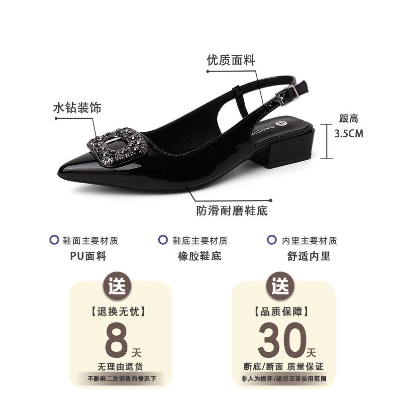 French Simple Temperament Rhinestone Square Buckle Pointed Sandals Women's 2025 Summer New Outer Wear with Skirt Fashion Shoes
