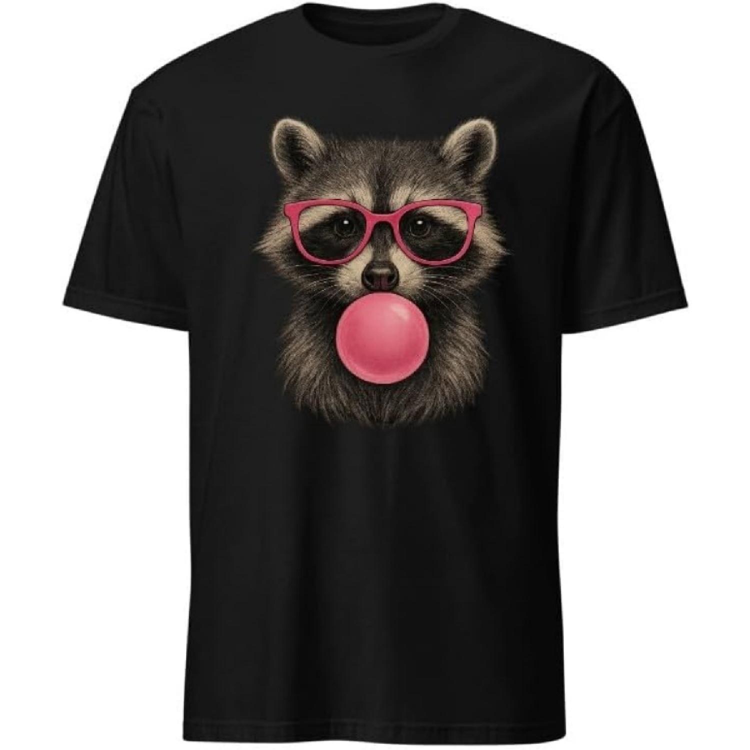 Wearing Sunglasses Cool Raccoon Face Eating Gum- Makes A Pink Bubble Tee Cute Raccoon T-Shirt for Men, Women and Kids XXXXXL разноцветный