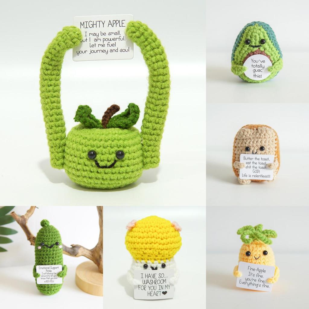 Funny Positive Card Fruit Toast Knitted Doll Home Desk Decoration Gift Christmas