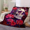 1pc Skull and Roses Cartoon Blanket  Soft Throw for Room Decor, Perfect Gift for Friend, Living Room, Travel, Camping, Car Blankets
