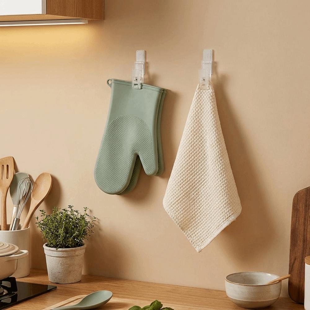 6PCS Plastic Wall Storage Hook No-Punch Glove Clips Practical Dishcloth Clips Living Room