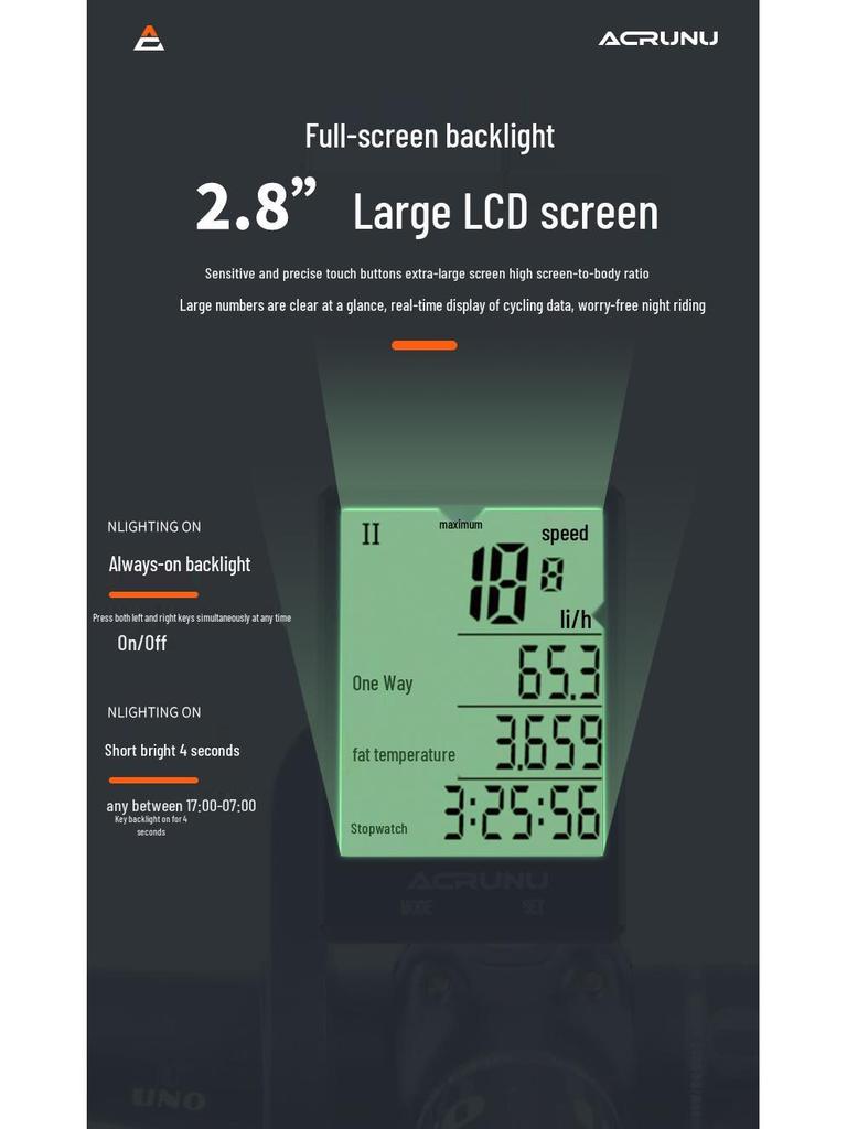Waterproof Wireless Bicycle Speedometer with Large Luminous Screen for Mountain and Road Bikes
