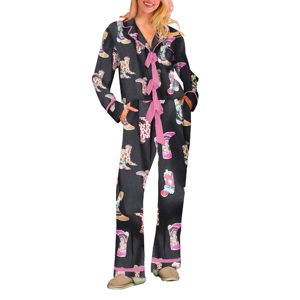 Women's Long-Sleeve Home Wear Digital-Printed Pajamas Set