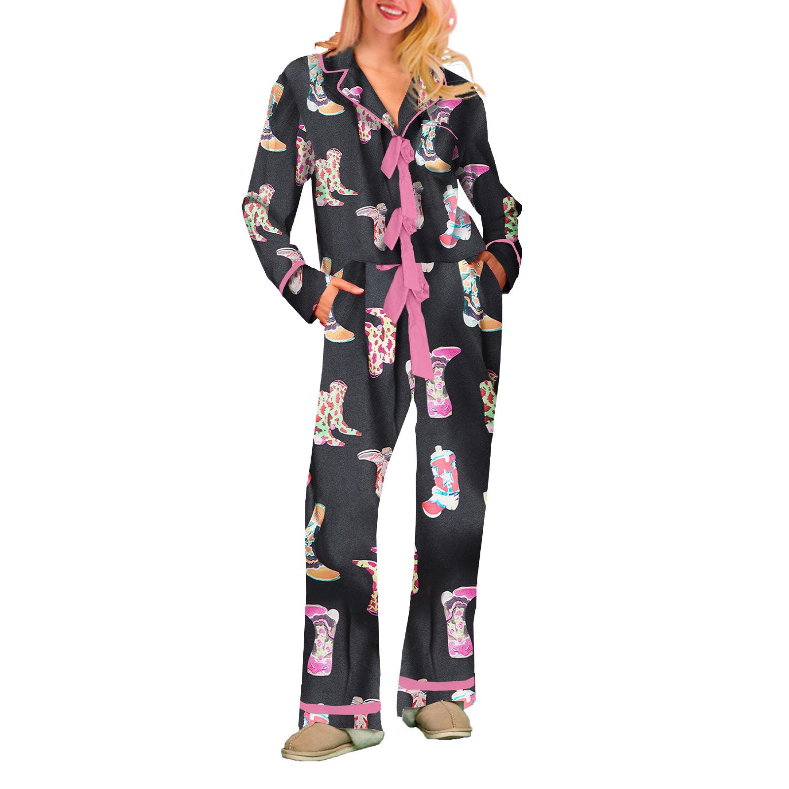 

Women s Long-Sleeve Home Wear Digital-Printed Pajamas Set S чорний