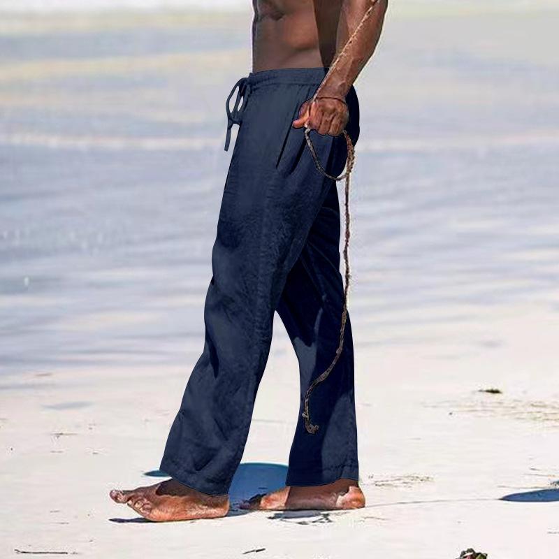 Summer Men's Straight Leg Pants Breathable Cotton and Linen Loose Casual Sports Trousers
