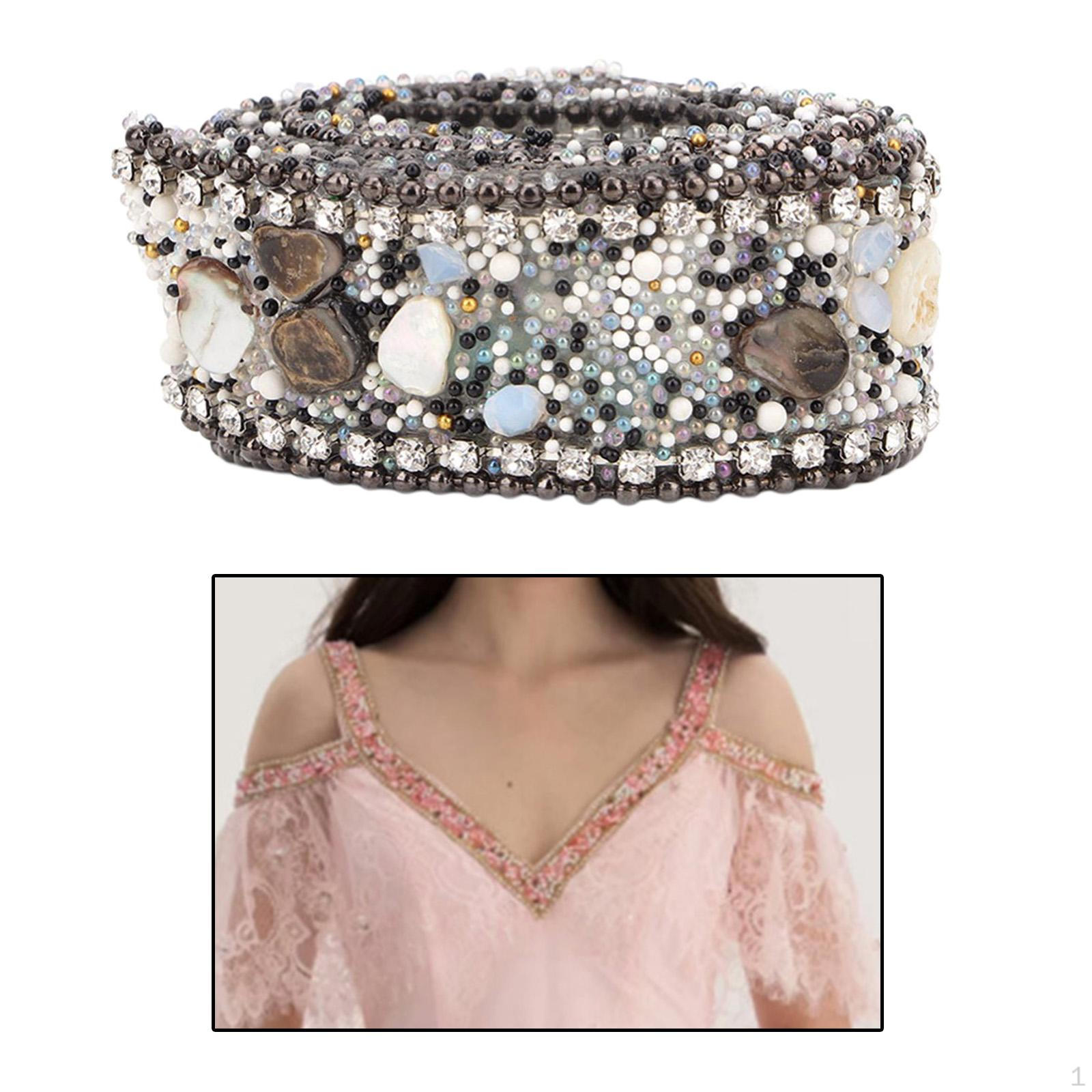 

2.5cm Rhinestone Gravel Shell Decorating Lace Ribbons for Sewing or Craft Decoration Black