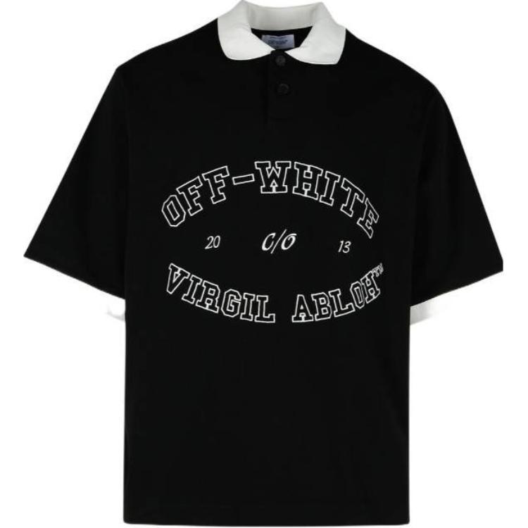 Off-White College Short-Sleeve Polo Black/White Men Tops OMGB017F24JER0031001