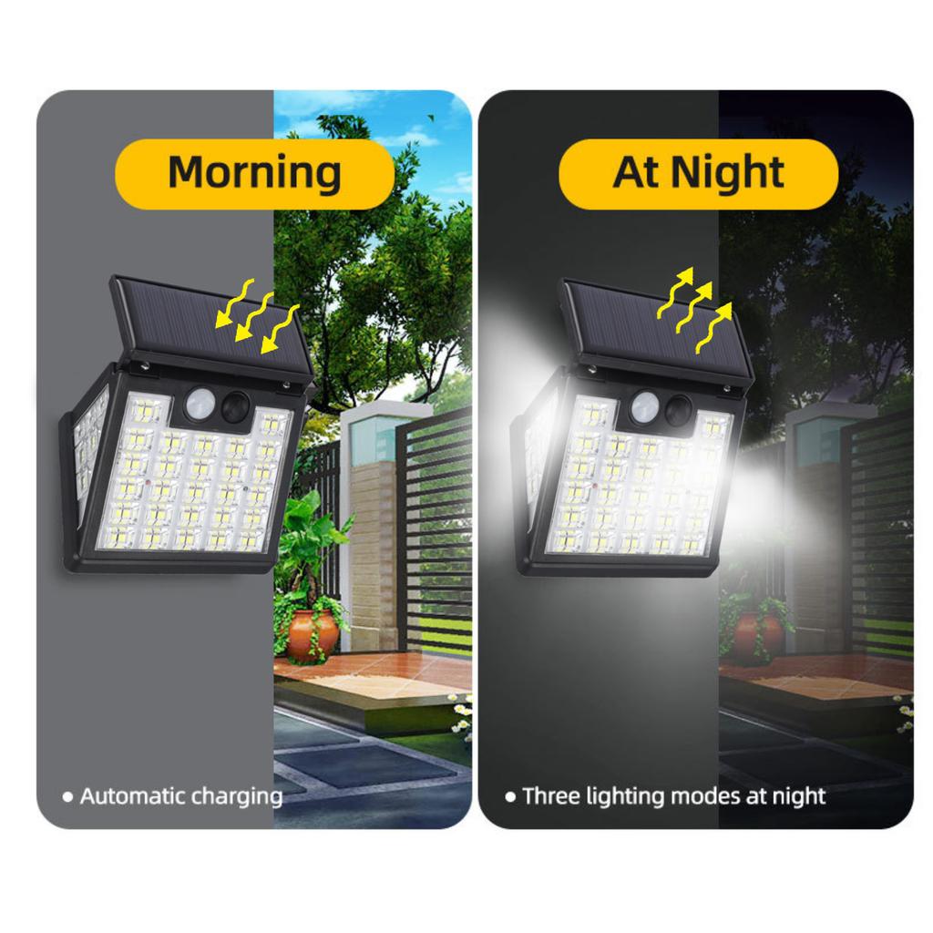 Luces solares para exteriores, 176 LED, con sensor de movimiento, IP65, impermeables, 3 modos, lámpara de pared para porche y patio.
