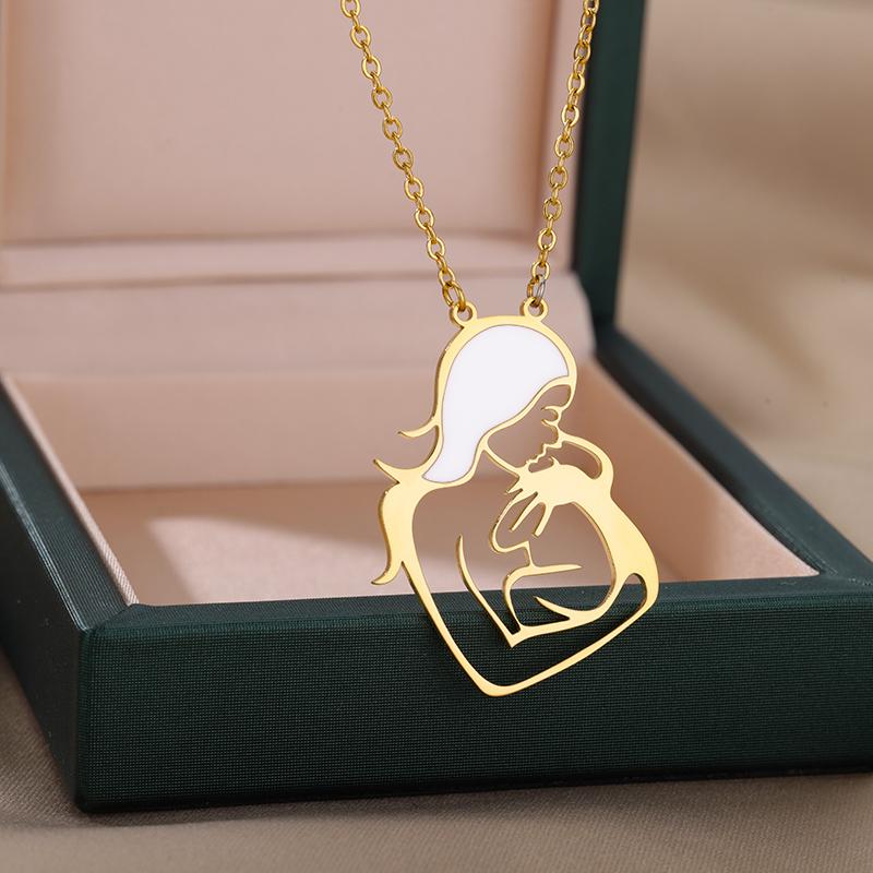 Mom and Choker Necklace For Women Gold Color Stainless Steel Necklace Charm Collier Family Jewelry Mother's Day Gift