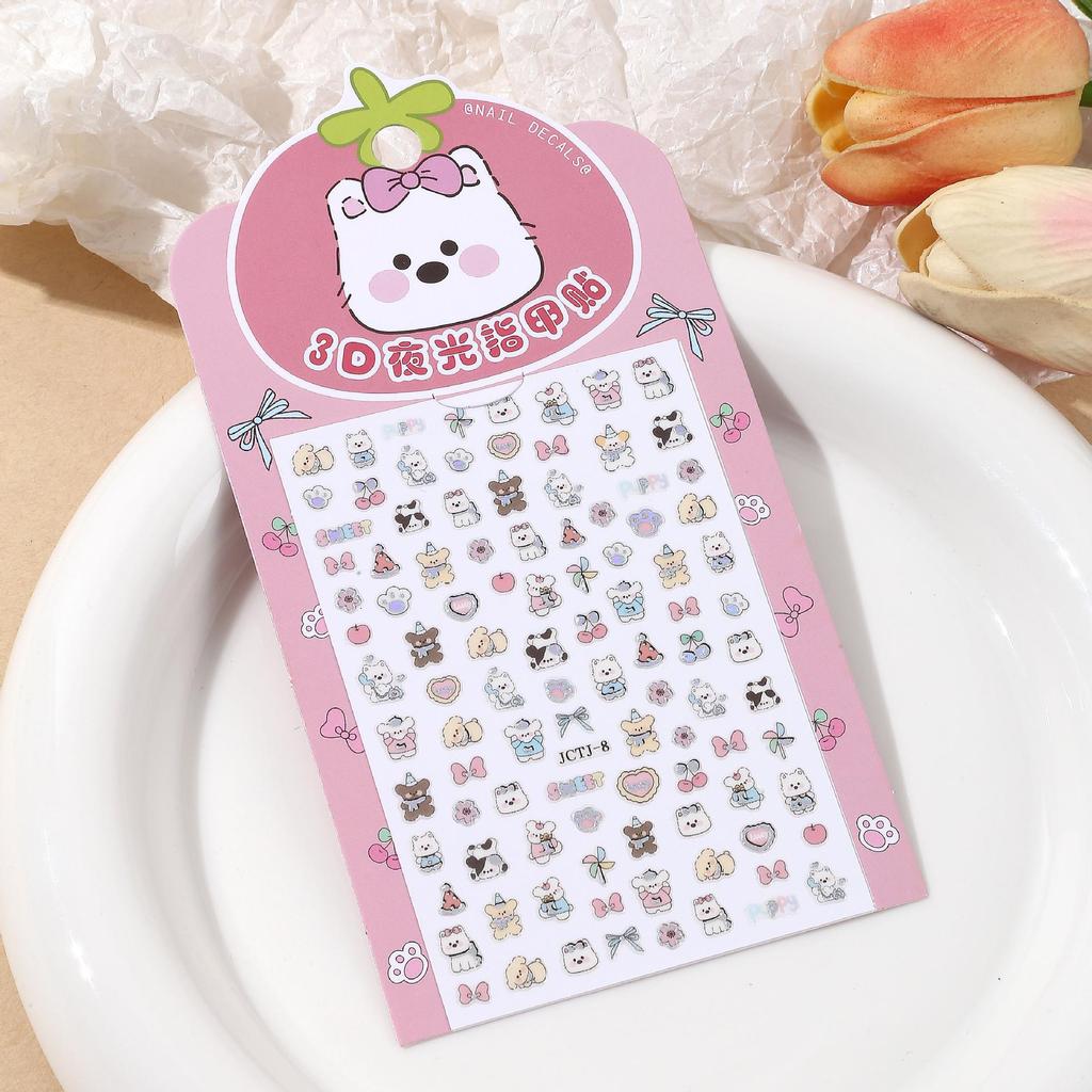 3D Laser Cartoon Luminous Nail Stickers for Kids – Cute DIY Manicure and Pen Holder Decorations
