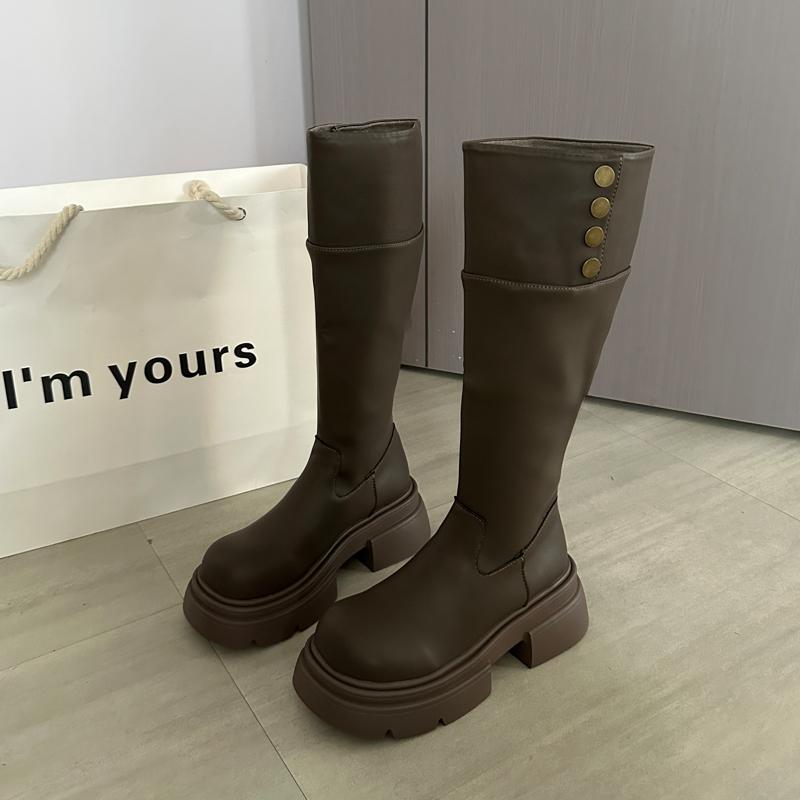 Zimní pouliční styl Dámské kozačky po koleno Módní platforma Boty se silnou podrážkou Dámské Punk Vintage Dlouhé kotníkové boty Zapatos De Muje