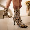 Fashion Plus Size Pointed Toe Snake Booties Women's Fashion Slim Heel Spring and Autumn Side Zip Super High Heel Skinny Boots