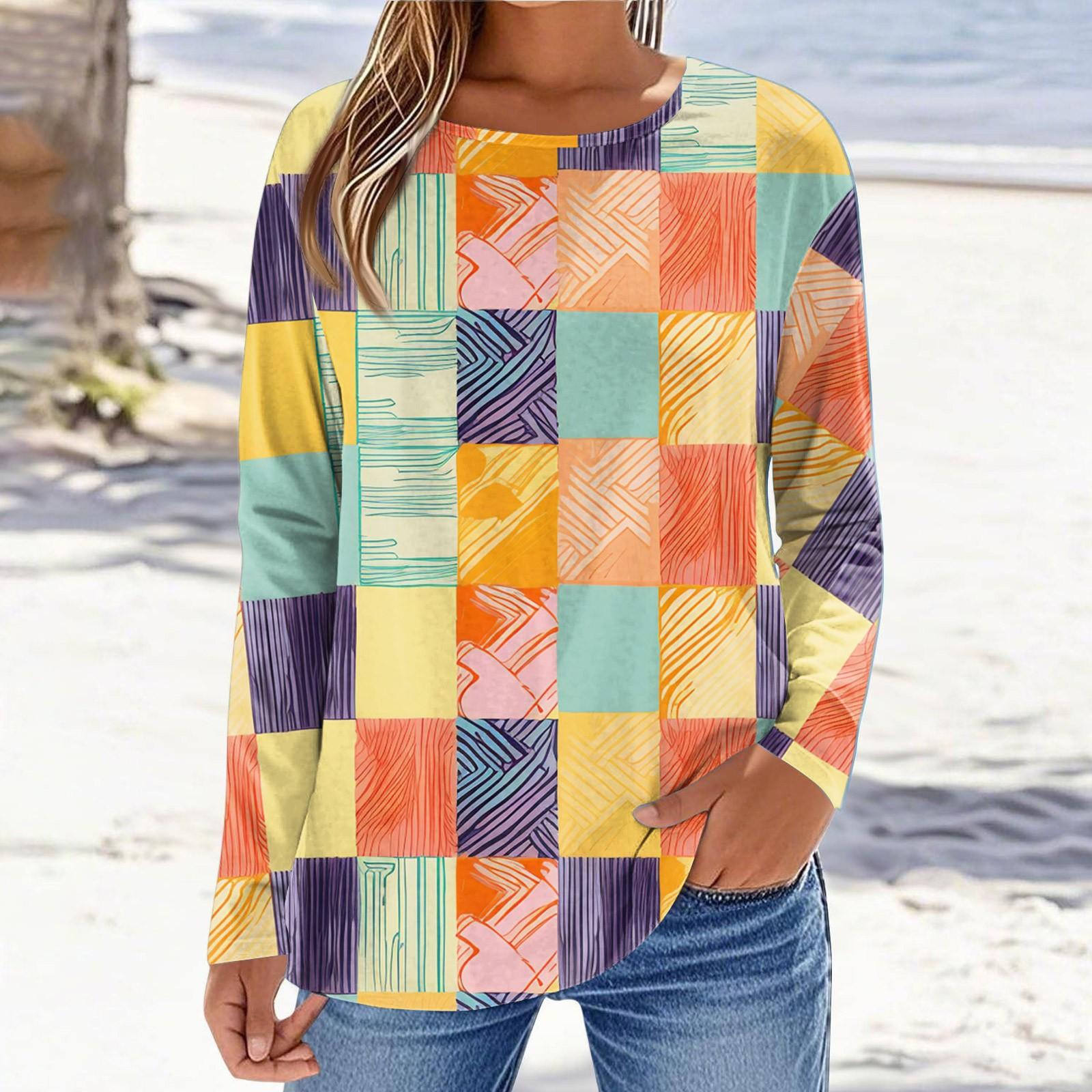 

Женская модная повседневная футболка с принтом, с длинным рукавом и круглым вырезом Футболка с круглым вырезом Топ S оранжевый