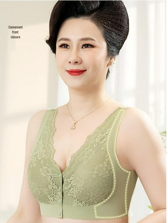 Elderly Women's Front Closure Lace Wireless Seamless Plus Size Bra