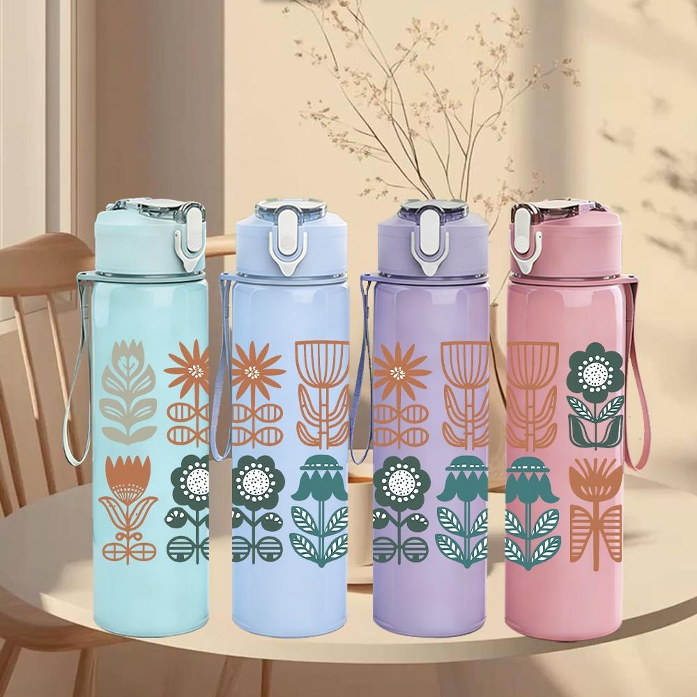 1PC Vintage Floral Botanical Set 750ml Color Plastic Sports Water Bottle Leakproof Flip Straw Lid Suitable for Sports Office Home Use