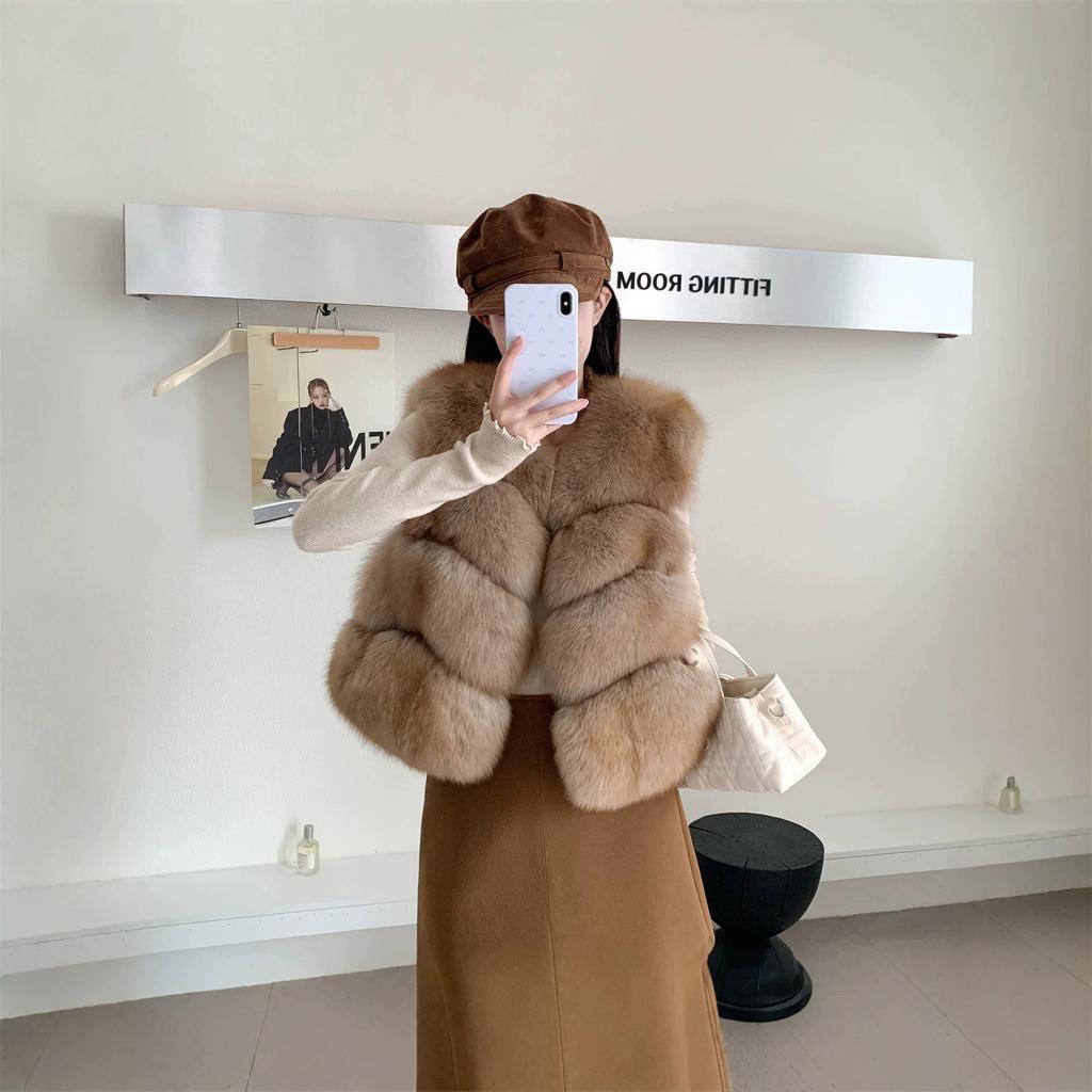 Light luxury whole leather fox hair back hair fur vest thin short foreign style short