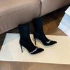 Women Rhinestone Pointed Toe High Heel Ankle Boots Black Suede Stiletto Elegant Party Shoes