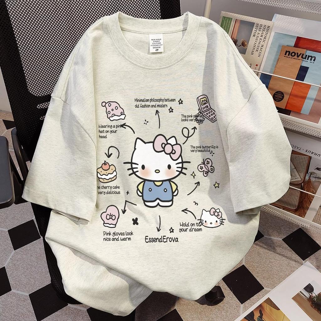 Korean version of cute cotton short-sleeved t-shirt women's summer cartoon Hello Kitty print versatile casual loose top clothing ins