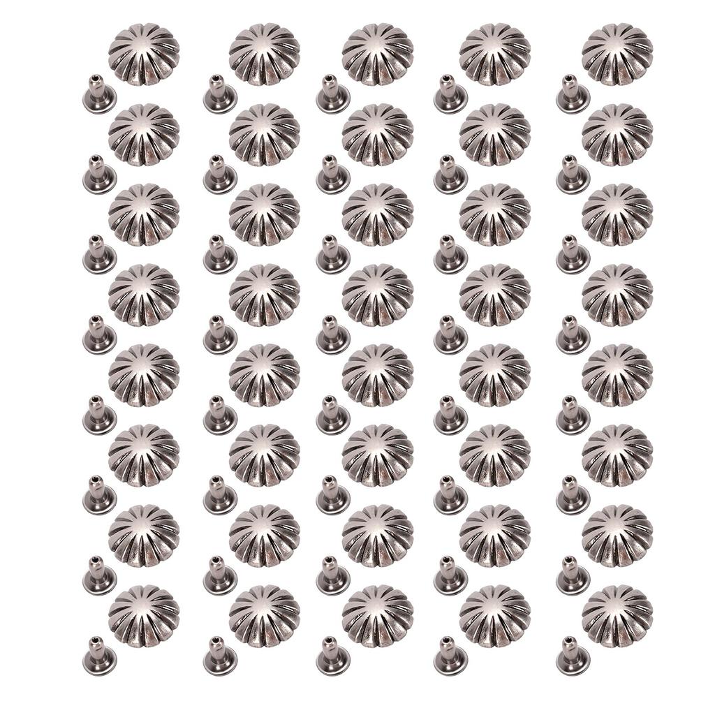 40 Sets Decorative Rivet Antique Silver 12mm Round Flower Stud and 3x7mm Iron Trumpet Base for Leather Craft Clothing