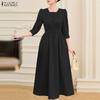 ZANZEA Women Casual Square Collar 3/4 Sleeve Long Dress