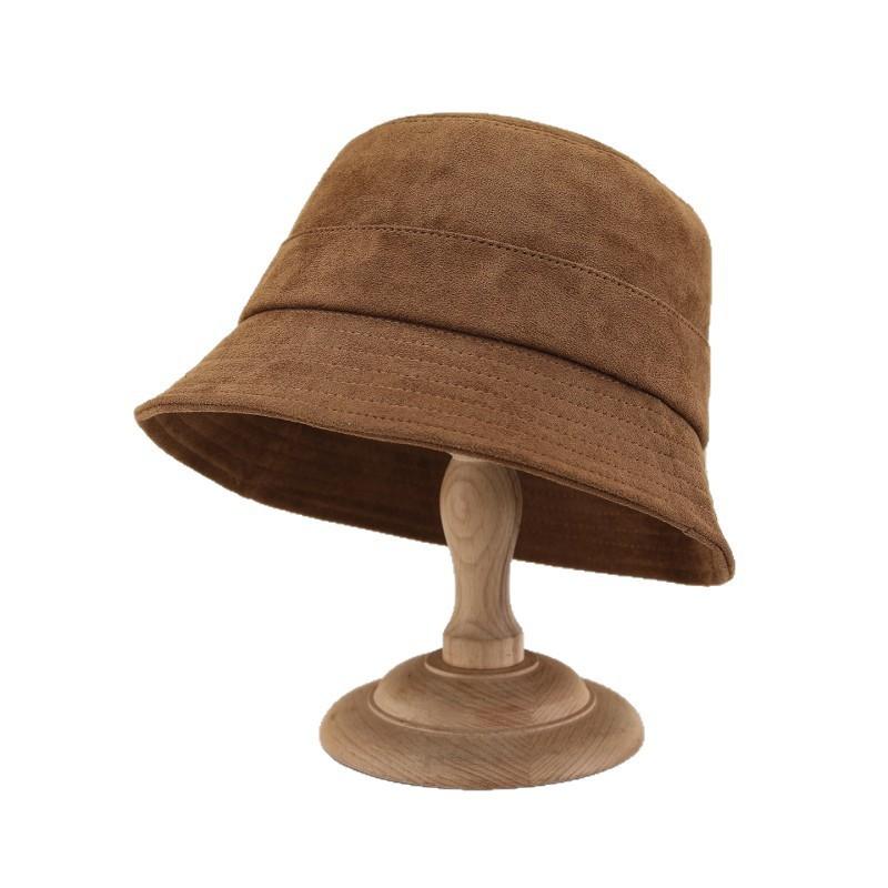 Womens Solid Color Short Brim Faux Suede Bucket Hat Winter Casual Chic Cap