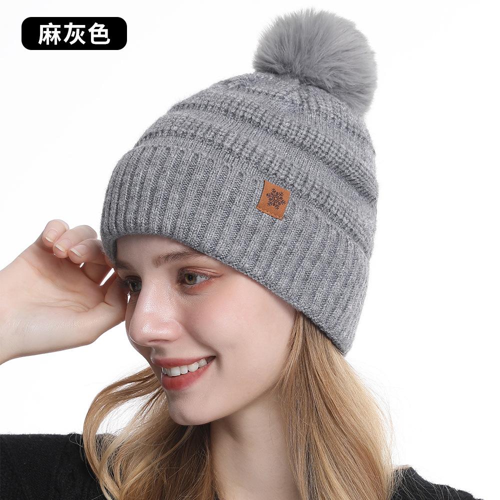 Women's Autumn and Winter Knitted Hat Scarf Gloves Three-piece Set Double-layer Warm Solid Color Wool Pullover Hat