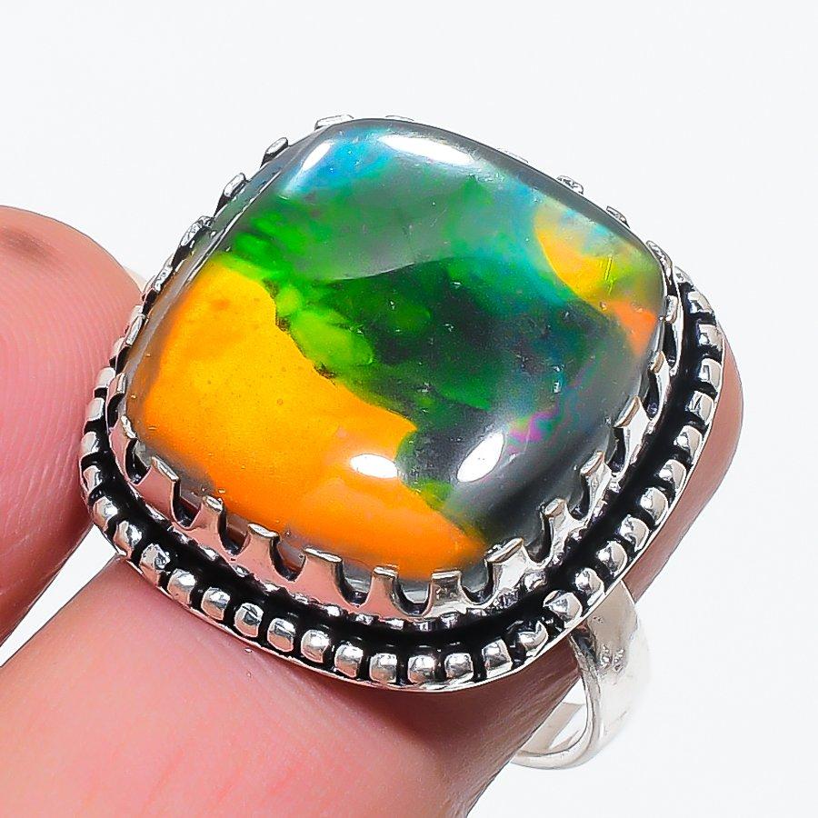 

Дихроичный стеклянный драгоценный камень 925 стерлинговое серебро ювелирное кольцо размер 9