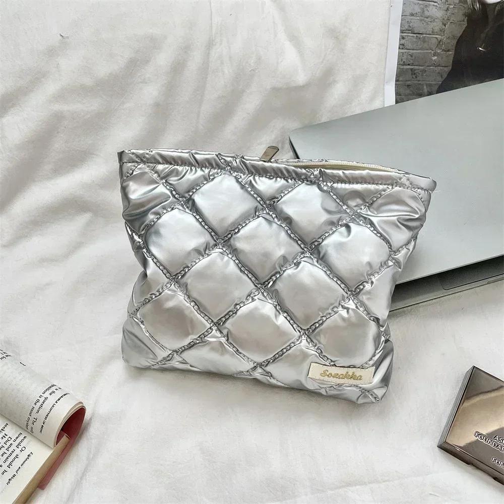 Korean Quilted PU Love Bow Cosmetic Bag Skincare Products Pouch Inner Pocket Multi-function Makeup Lipstick Storage Bag Handbag
