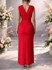 2026 Elegant V-neck Side Slit Pleated Evening Gown with Waist Detail