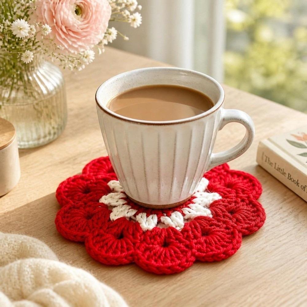 Knitted Crochet Flower Coasters Handmade Placemats Gift Trivet Mats Tea Cup Use