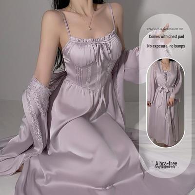 Guiruo Nachthemd-Set mit tiefem V-Ausschnitt und Spitzenbesatz und Brustpolstern