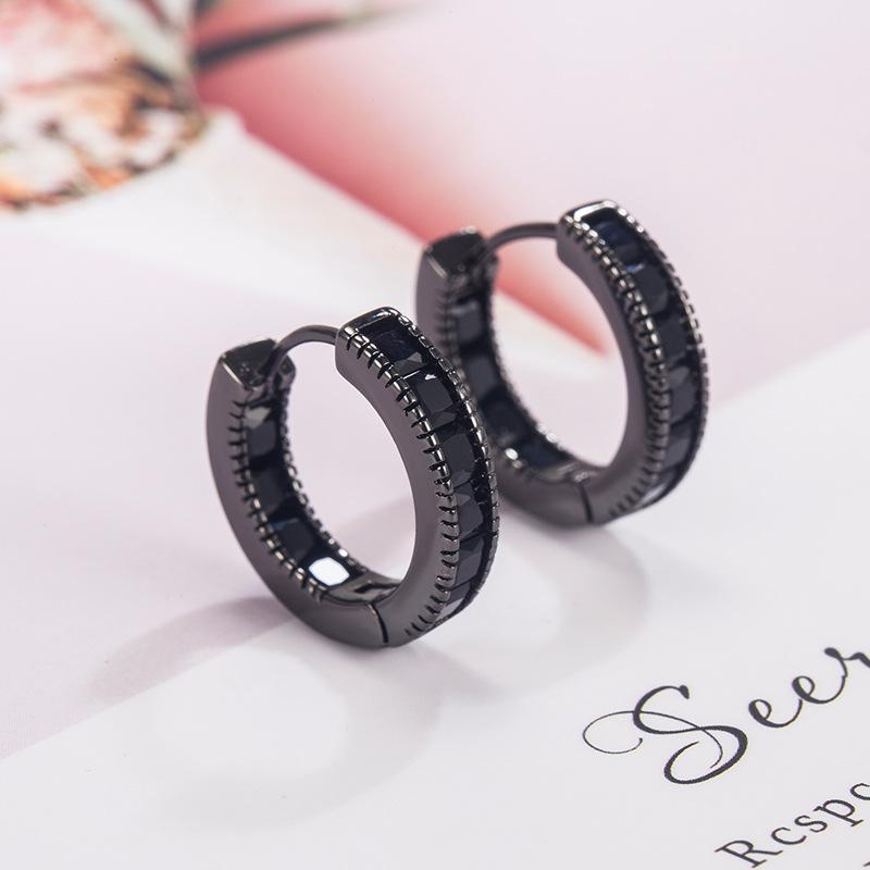 Classic Zircon Black Earrings - Versatile Hip-Hop Style for Men and Women